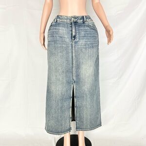 Denim Maxi Skirt with Front Slit